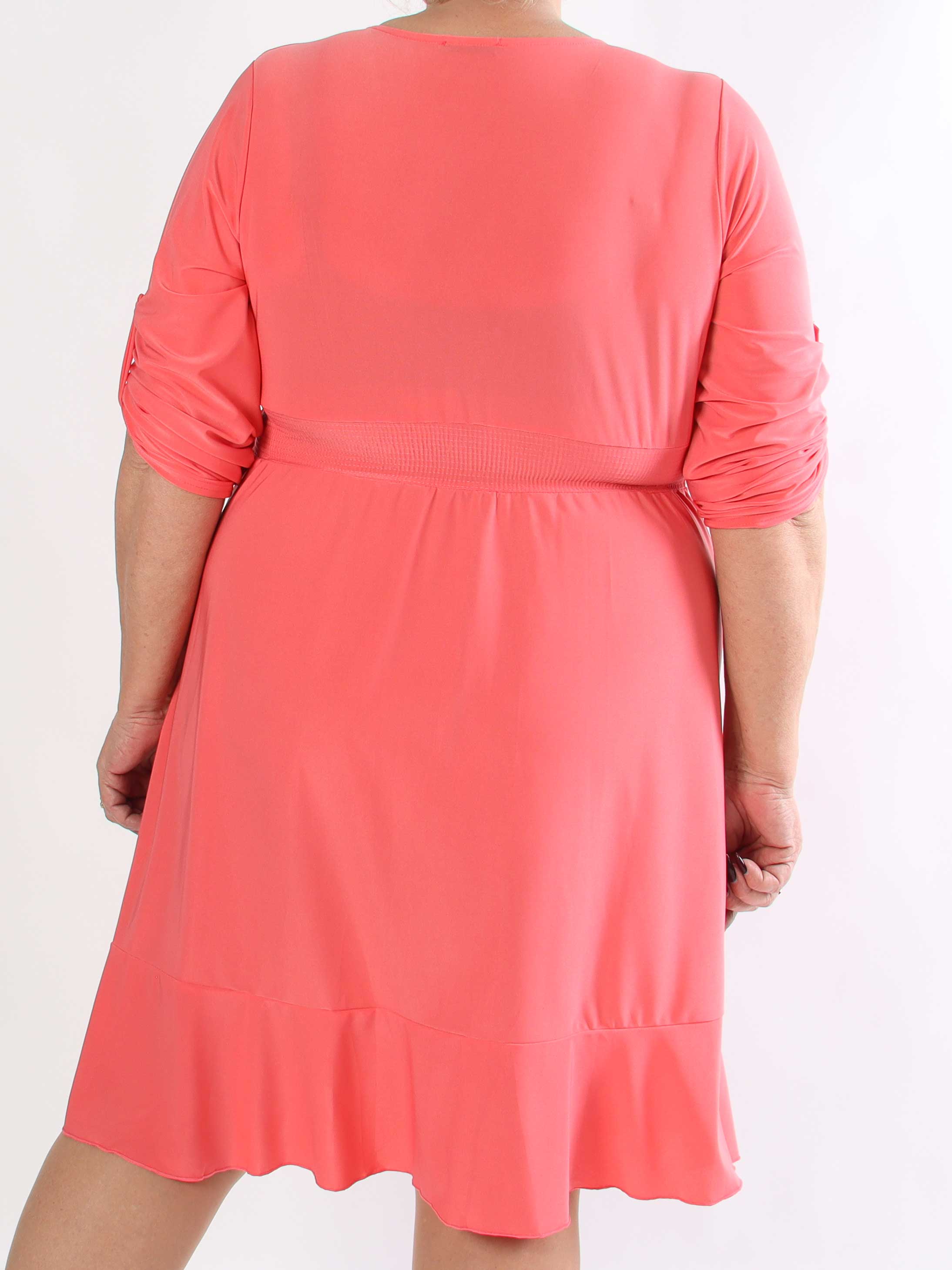 Savina Plain - Elastisk langærmet plus size kjole i slå-om-look